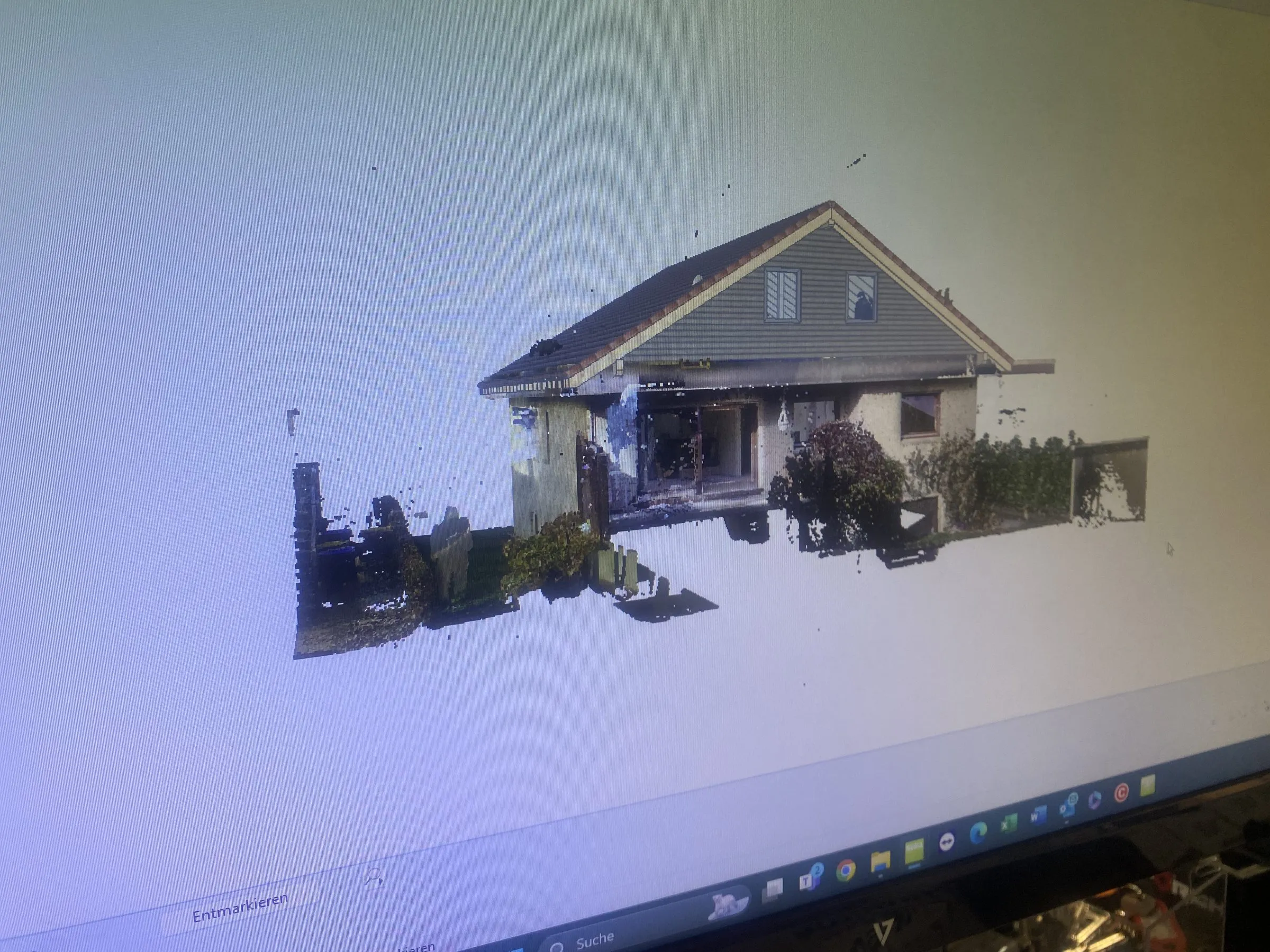 Aus dem 3D-Scan erzeugte Punktwolke eines Bestandsgebäudes am Bildschirm der Arbeitsvorbereitung